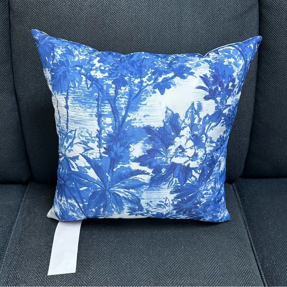 Sonoma Blue and White Outdoor Floral and Palm Tree Pillows - set of 2